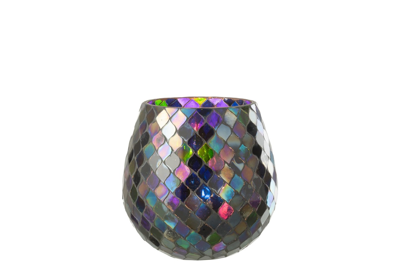 Mosaik Windlicht Lila Regenbogen gross Ø 17,5 cm Höhe 17,5 cm