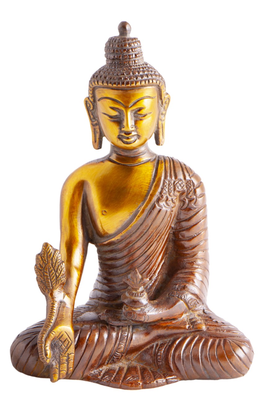 Buddha Medizin Messing gegossen gold-orangefarben 16cm