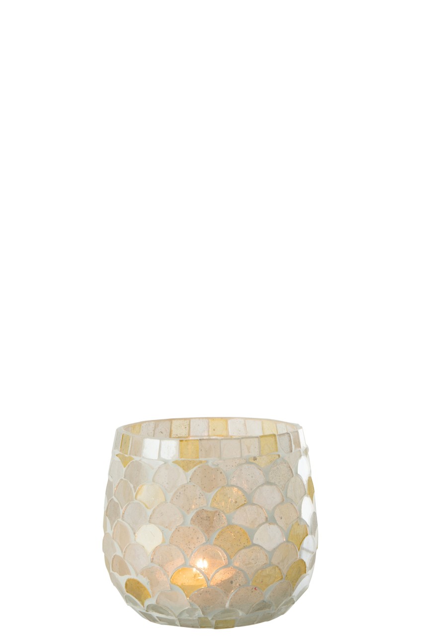 Mosaik Windlicht Beige-Gelb klein Ø 8 cm Höhe 8 cm